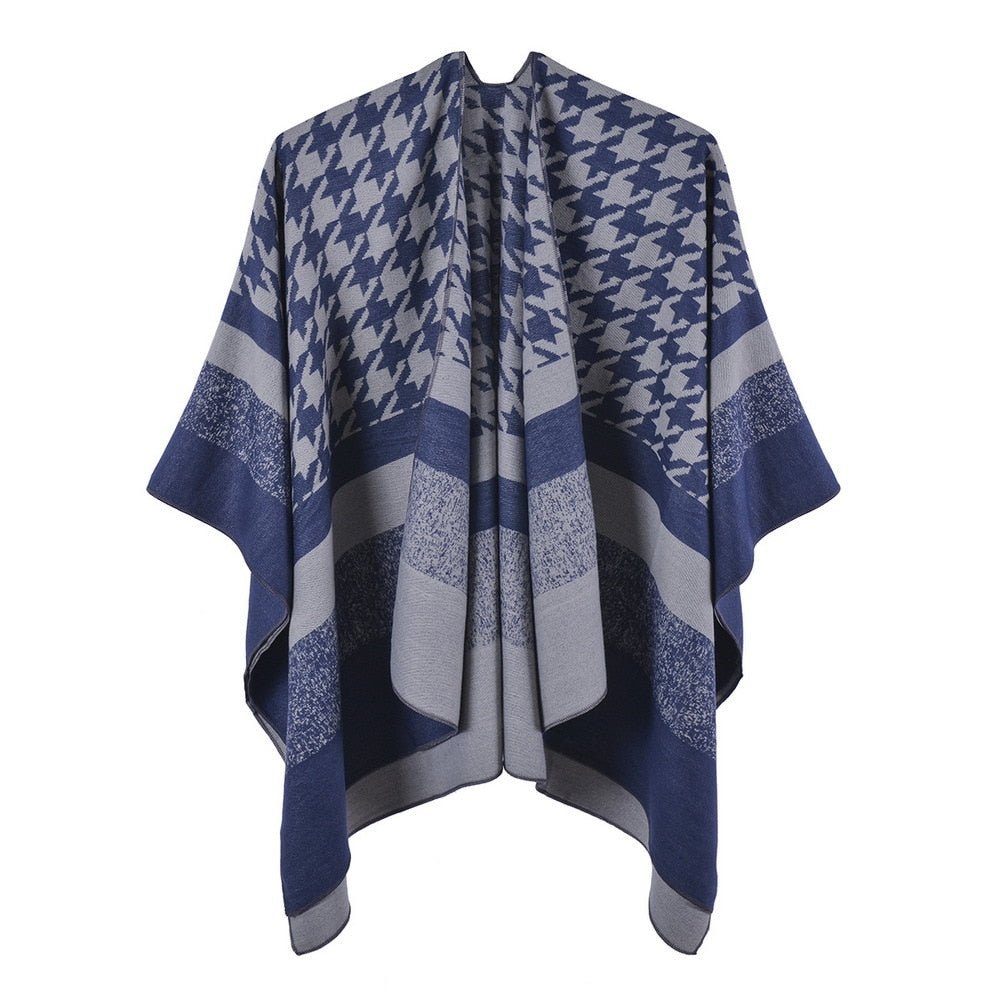 Poncho Femme Pied de Poule Col V
