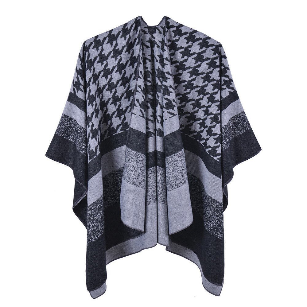 Poncho Femme Pied de Poule Col V