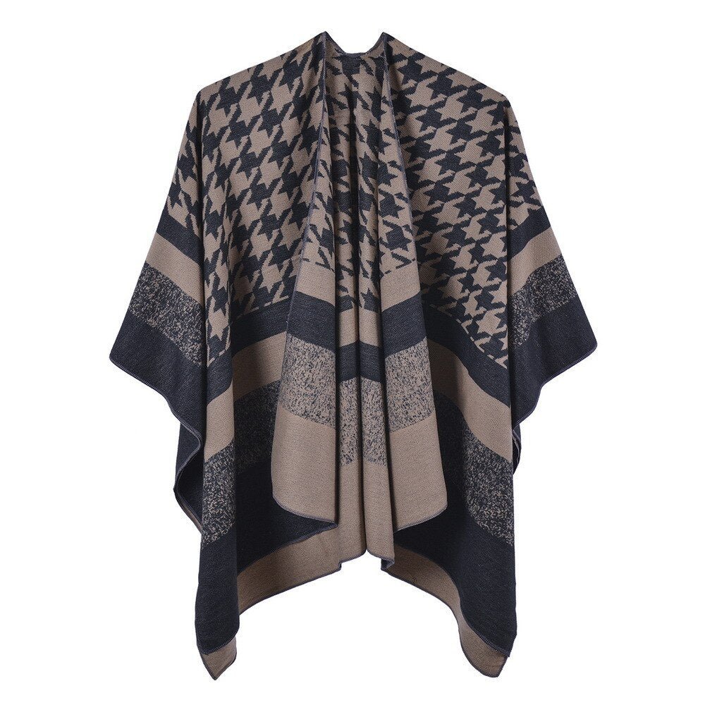 Poncho Femme Pied de Poule Col V