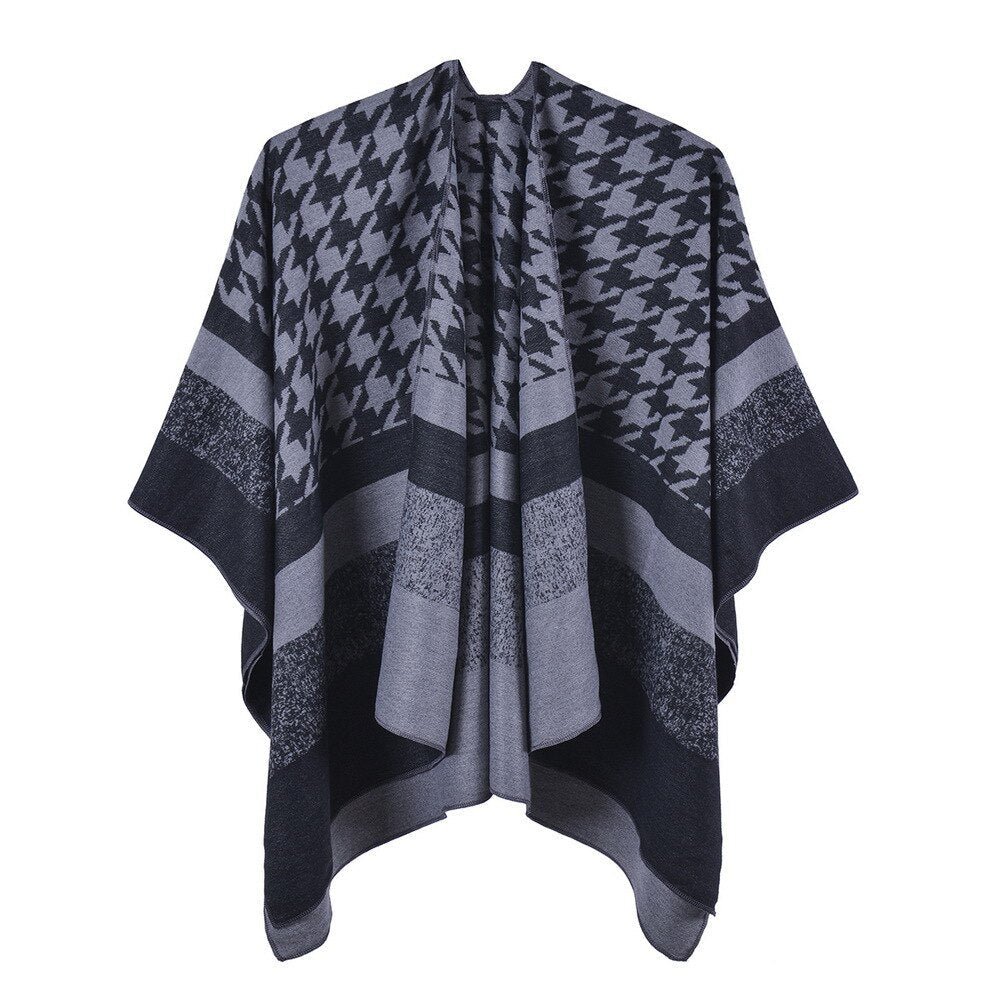 Poncho Femme Pied de Poule Col V