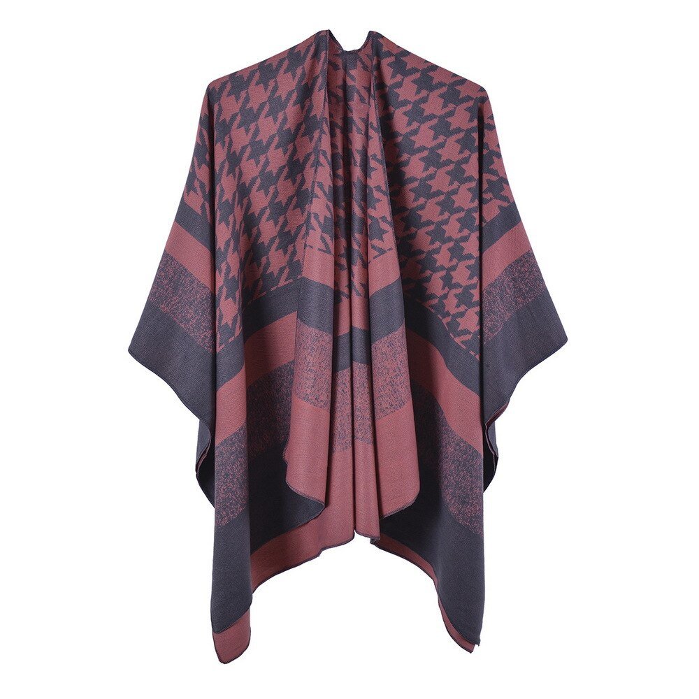 Poncho Femme Pied de Poule Col V