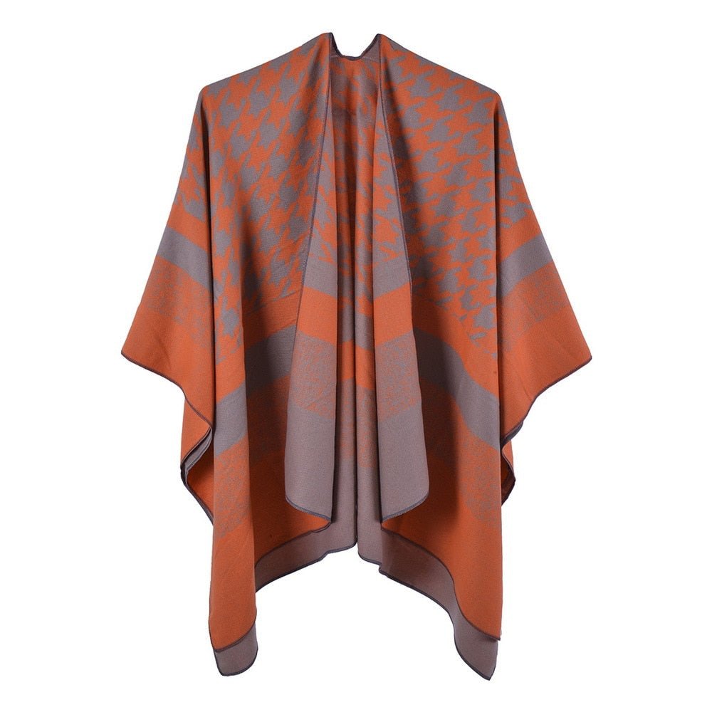 Poncho Femme Pied de Poule Col V
