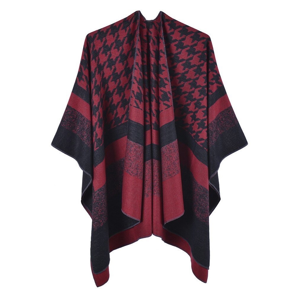 Poncho Femme Pied de Poule Col V