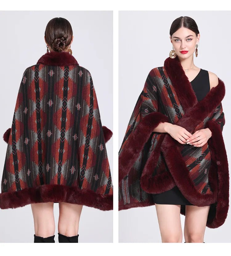 Poncho Femme Maille Ethnique