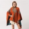 Poncho Femme Orange Fleurs Bleues