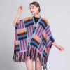Poncho Femme Tricoté Rayures Multicolores