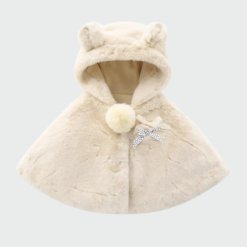 Poncho Fille Beige à Capuche