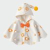 Poncho Fille Blanc Fleurs Capuche