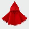 Poncho Fille Rouge Capuche Pompons