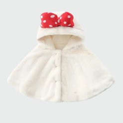 Poncho Fille Blanc Nœud Rouge