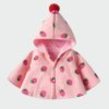 Poncho Fille Rose Fraises Pompon