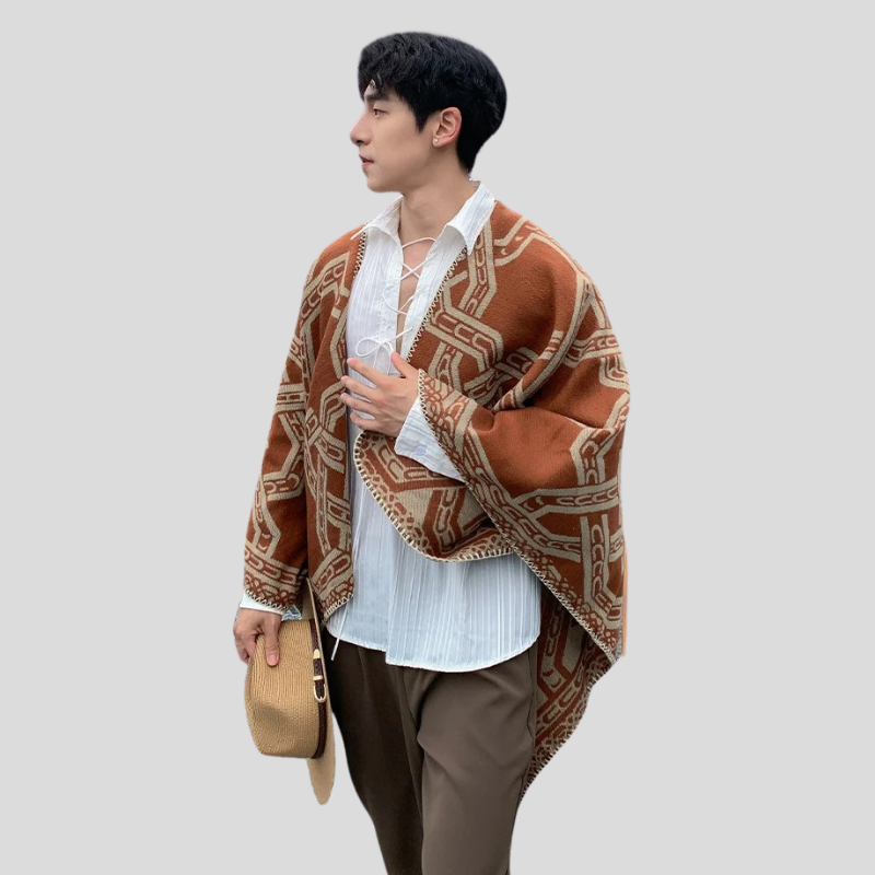 Poncho Homme au Motif Géométrique