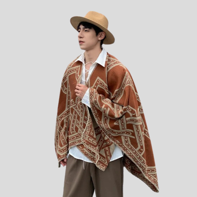 Poncho Homme au Motif Géométrique