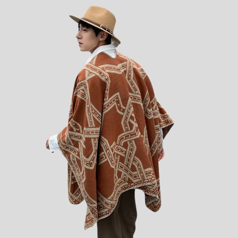 Poncho Homme au Motif Géométrique