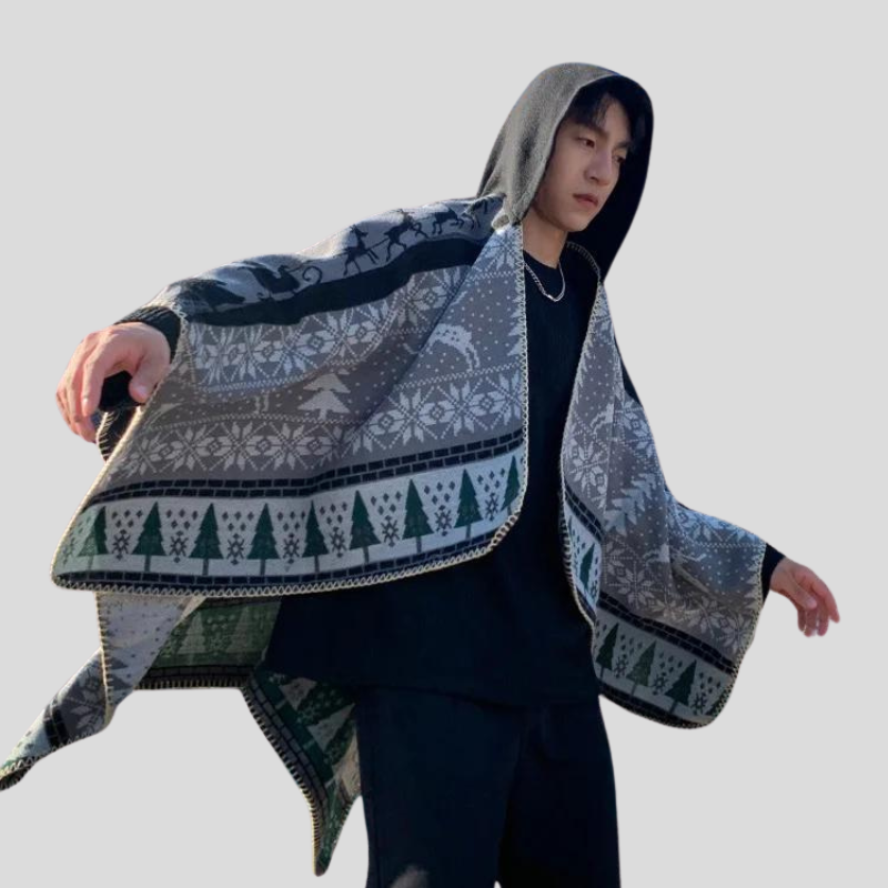 Poncho Homme Hiver Motifs Nordiques