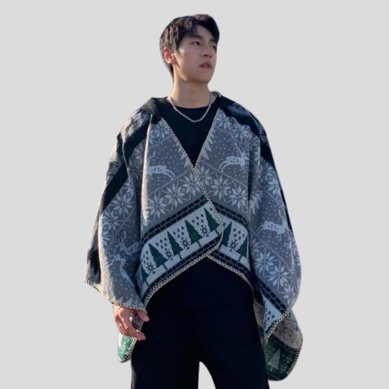 Poncho Homme Hiver Motifs Nordiques