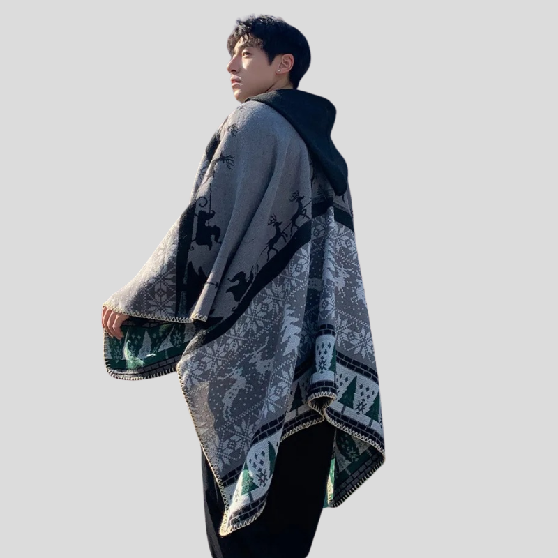 Poncho Homme Hiver Motifs Nordiques