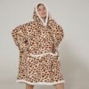 Poncho Plaid Polaire Femme Léopard