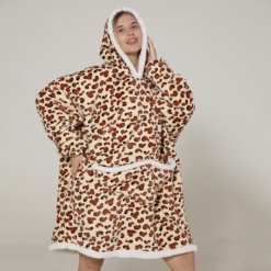 Poncho Plaid Polaire Femme Léopard