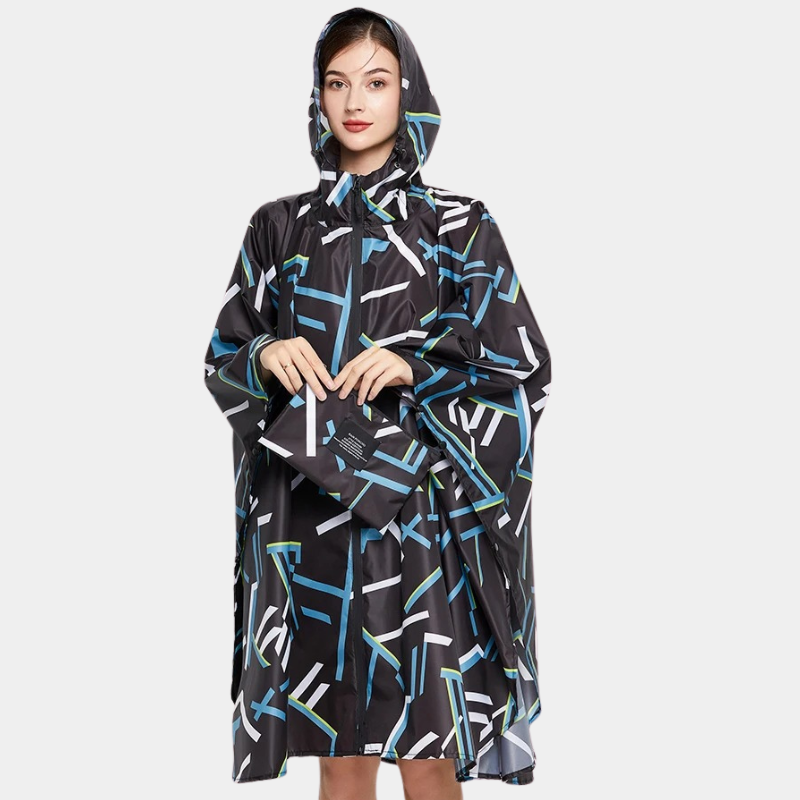 Poncho de Pluie Femme Noir et Bleu