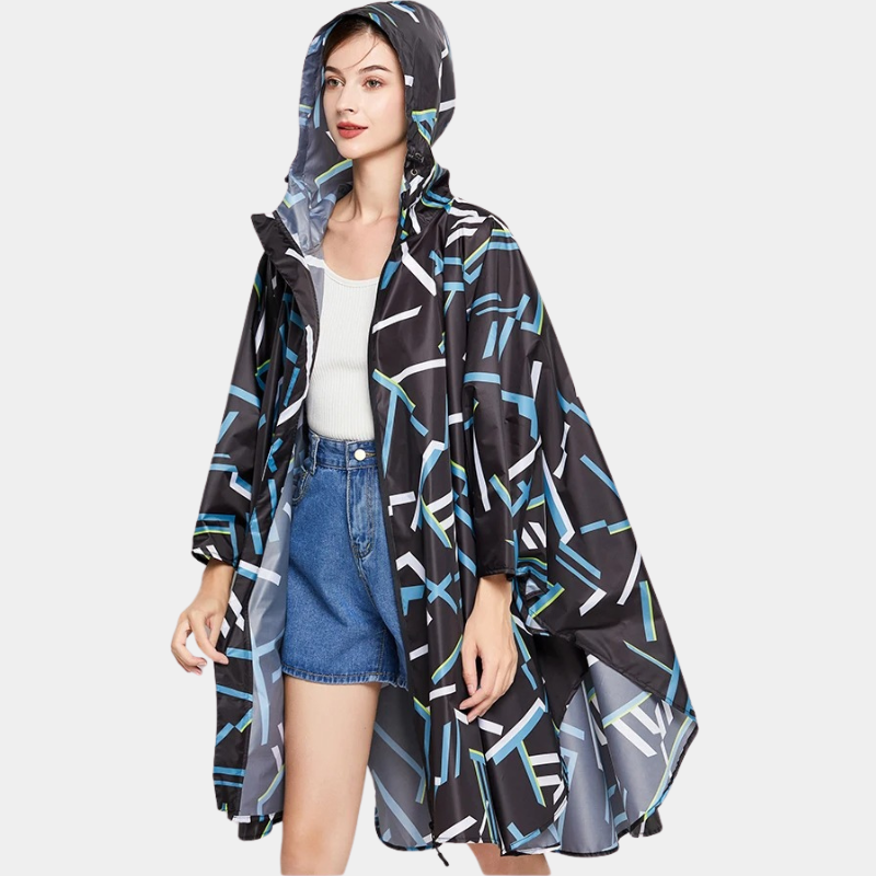 Poncho de Pluie Femme Noir et Bleu