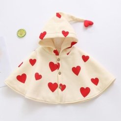 Poncho Bébé Fille Polaire Blanc Cœurs