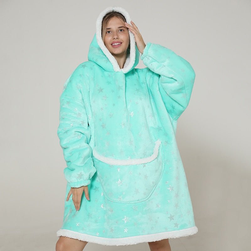Poncho Polaire Femme Bleu Étoilé