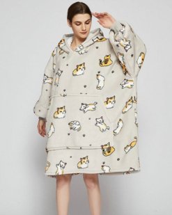 Poncho Polaire Femme Chat Gris
