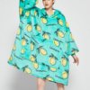 Poncho Polaire Femme Citron Turquoise