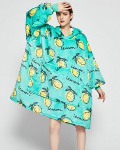 Poncho Polaire Femme Citron Turquoise