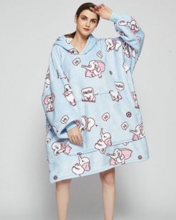 Poncho Polaire Femme Éléphant Bleu
