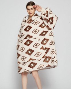 Poncho Polaire Femme Ethnique Beige
