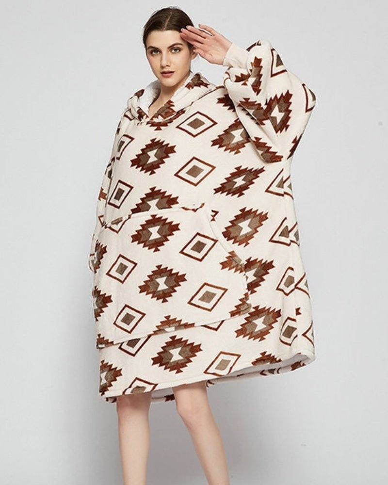 Poncho Polaire Femme Ethnique Beige