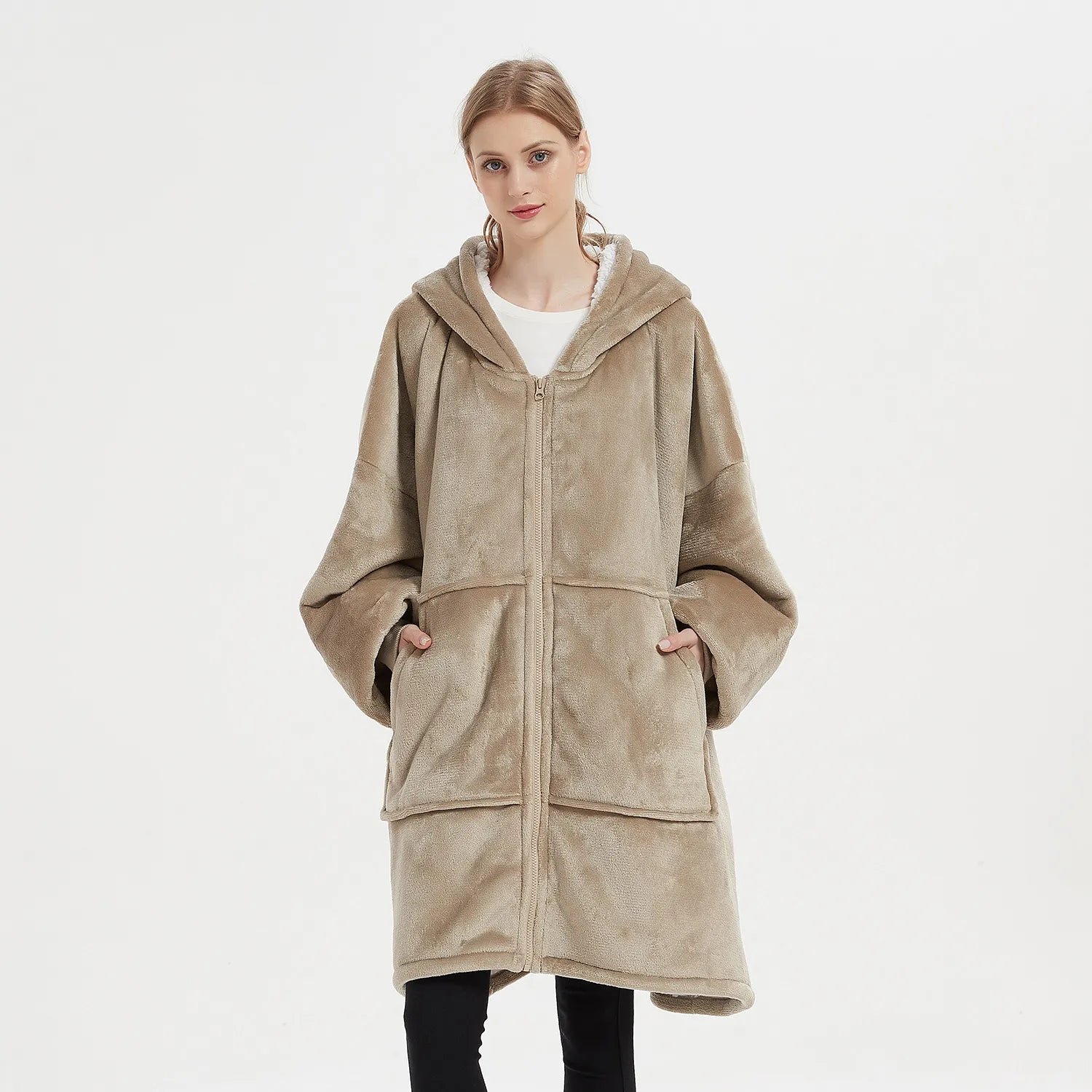 Poncho Polaire Femme Zippé à Capuche