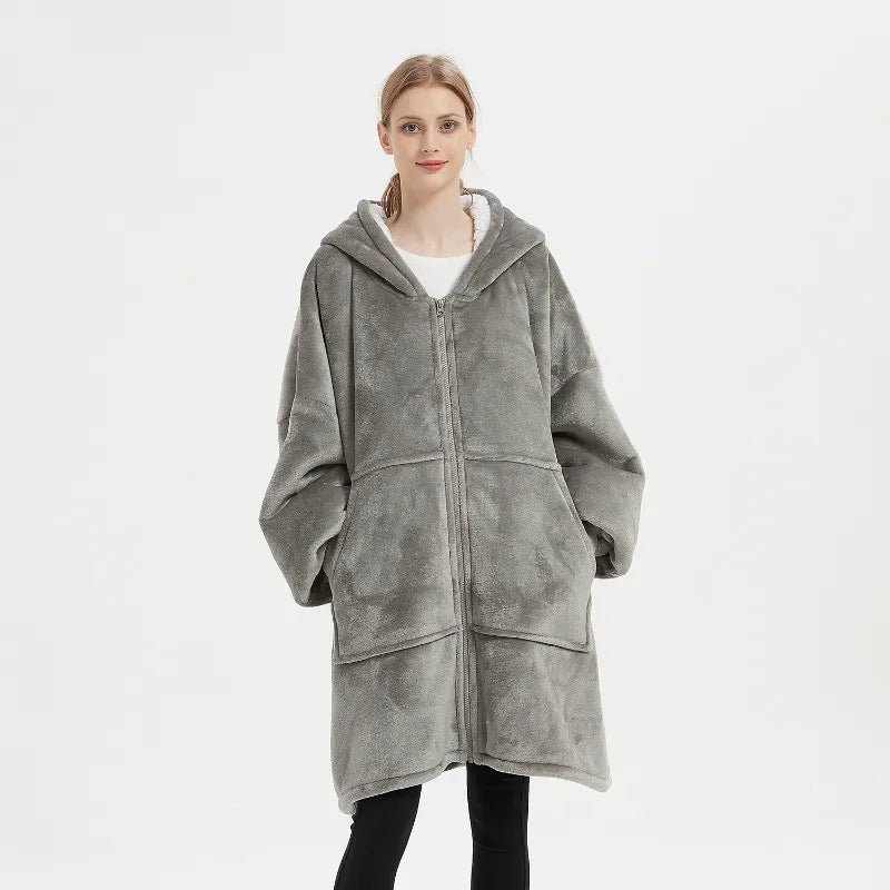 Poncho Polaire Femme Zippé à Capuche