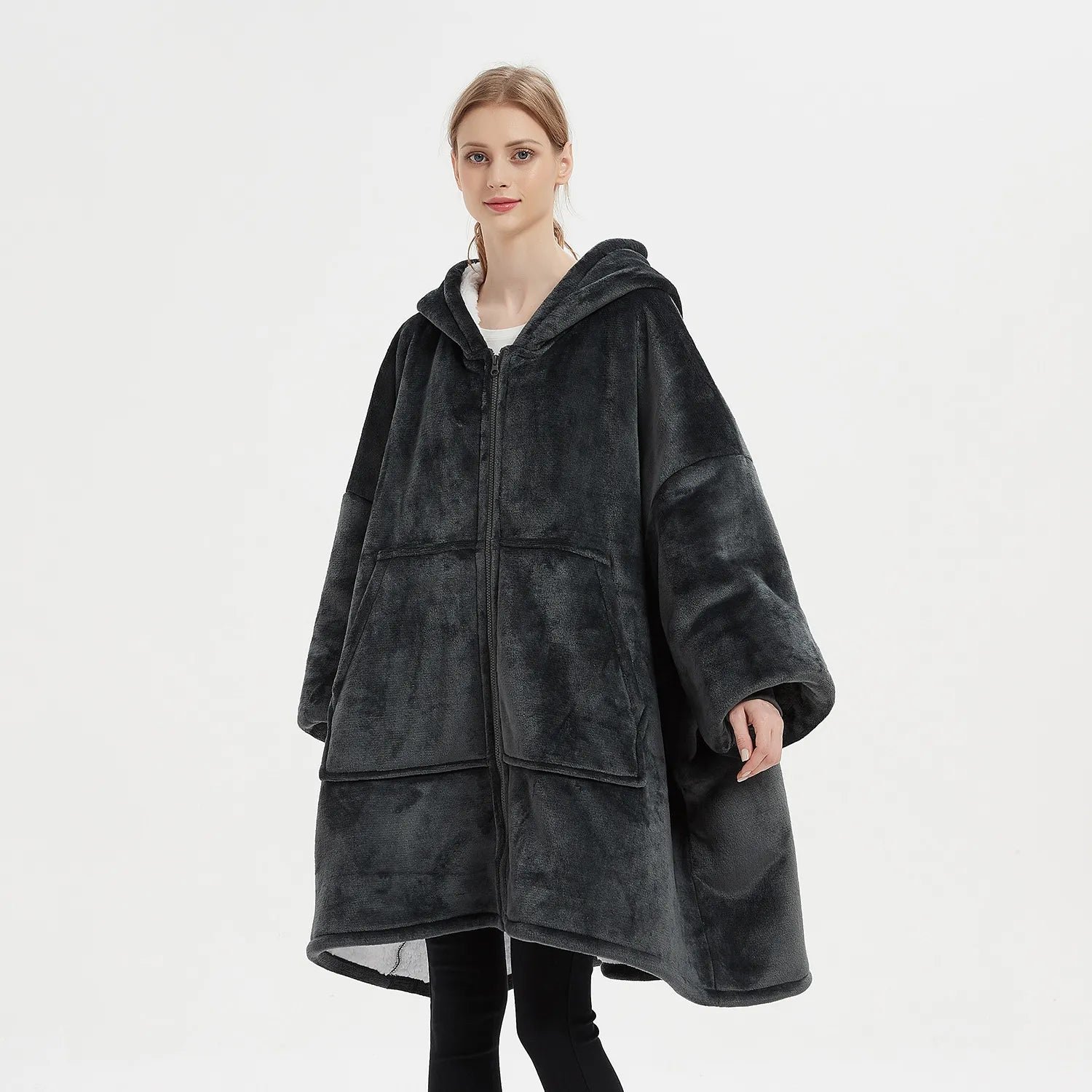 Poncho Polaire Femme Zippé à Capuche