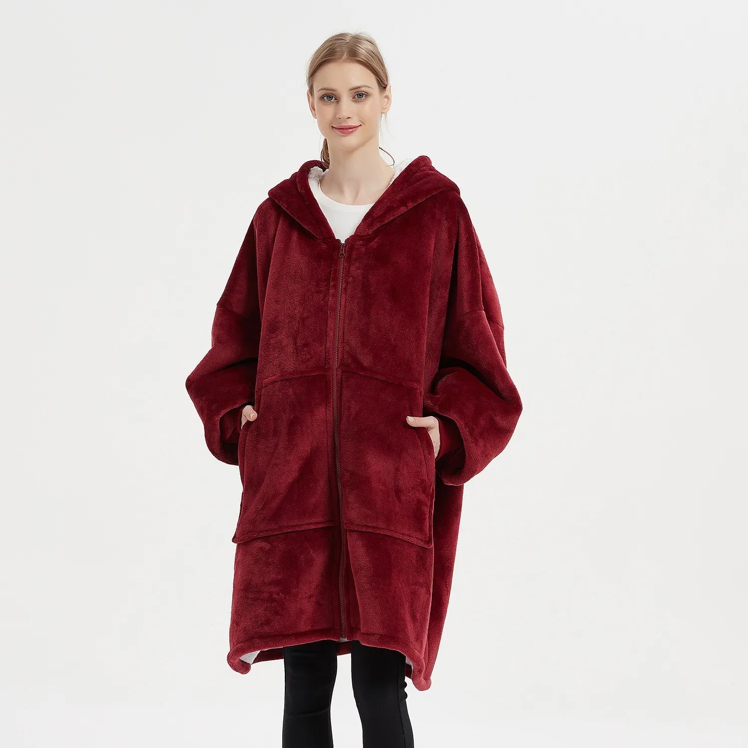 Poncho Polaire Femme Zippé à Capuche