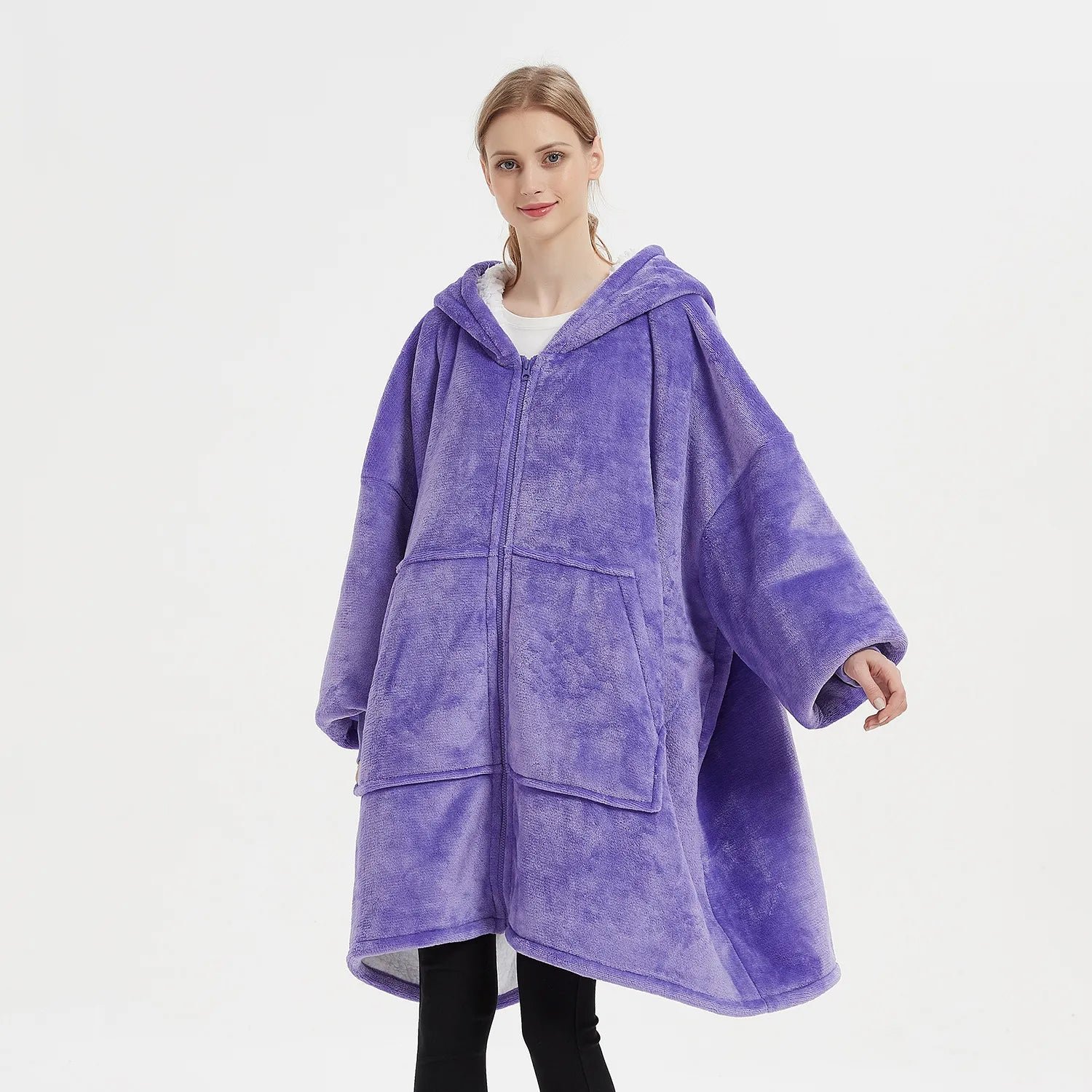 Poncho Polaire Femme Zippé à Capuche