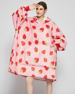 Poncho Polaire Femme Motif Fraises
