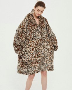 Poncho Polaire Femme Léopard d'Intérieur