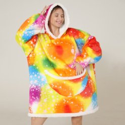 Poncho Polaire Femme Multicolore à Capuche