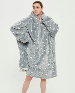 Poncho Polaire Femme Nuit Gris Étoilé