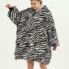 Poncho Polaire Femme Zébré Noir et Blanc