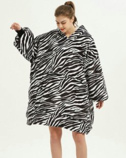 Poncho Polaire Femme Zébré Noir et Blanc