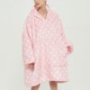 Poncho Polaire Femme Rose à Pois Blancs