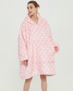 Poncho Polaire Femme Rose à Pois Blancs