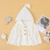 Poncho Bébé Tricot Capuche Pompon